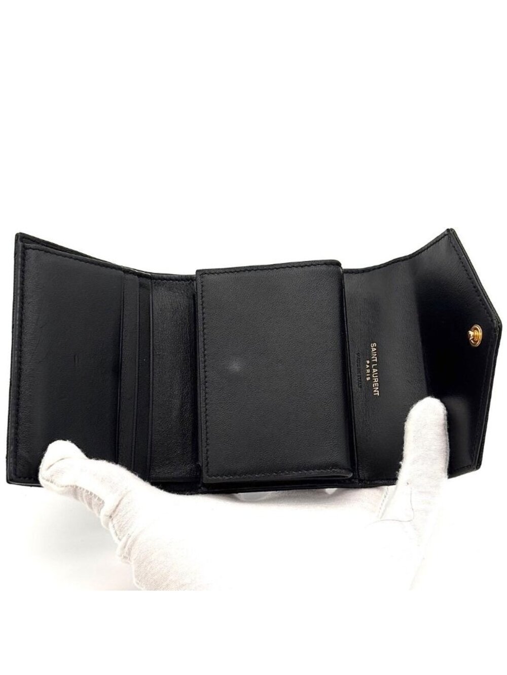 Saint Laurent Wallet Stitch Caviar Leather YSL Black - Picture 3 of 11